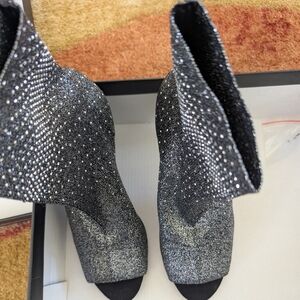 INC Womens Rielee 2 Rhinestone Open Toe Ankle Boots Silver Slip on Size 71/2 m